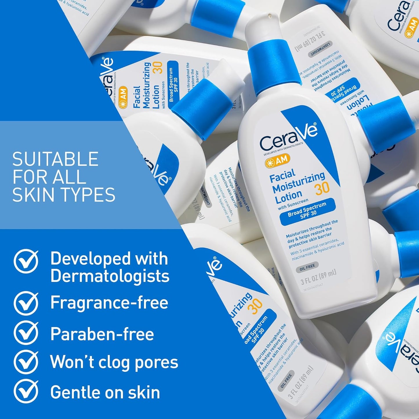 CeraVe AM Loción hidratante facial con SPF 30, hidratante facial si...