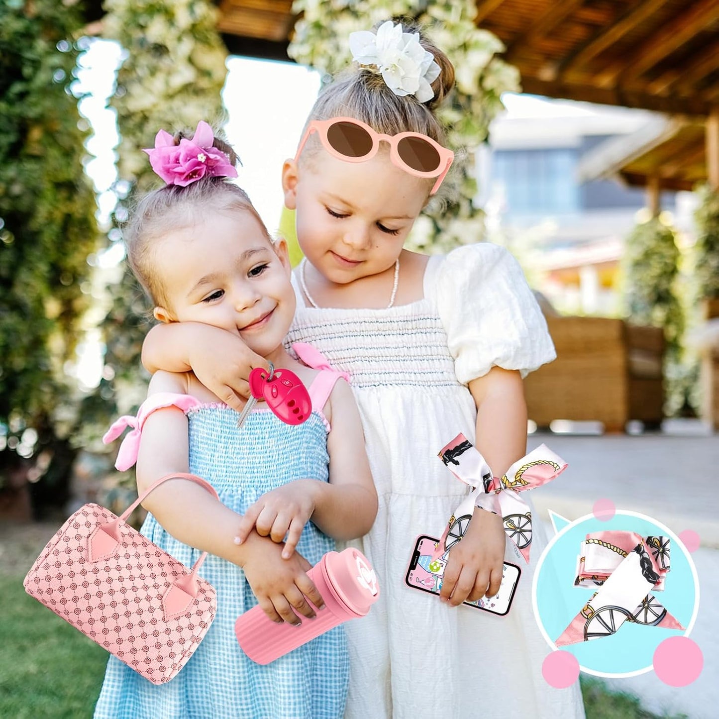 Bolsa de juego para niñas pequeñas, 32 piezas bolso de niña con maquillaje de simulación para niños, juguetes de princesa incluye bolso, teléfono, reloj de pulsera, bufanda de seda bolso de