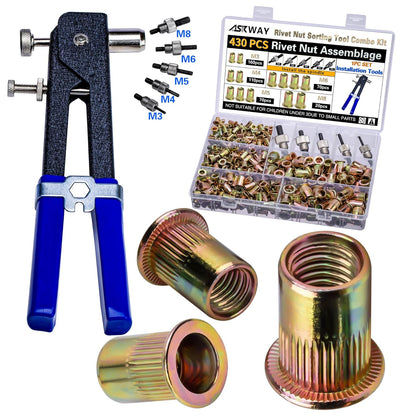 Kit de herramientas con remachadora a presión, 430 piezas de combin...
