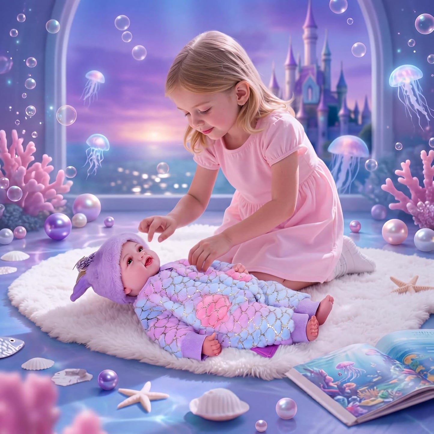 BABESIDE Muñeca de sirena para niña, 17 pulgadas, suave, realista,...