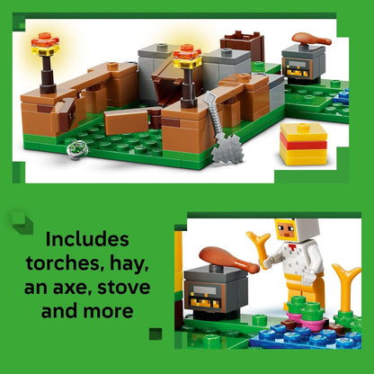 LEGO Minecraft Chicken Farm - Juguete de construcción para niños, juego de videojuegos y figuras para niños y niñas, a partir de 7 años, regalo para cumpleaños, 21585