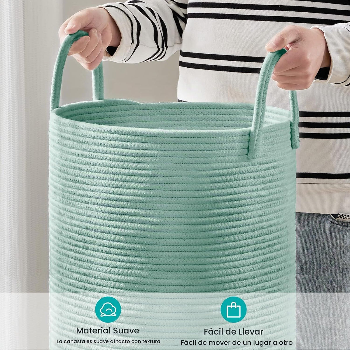 YOUDENOVA - Cesta de cuerda de algodón para ropa sucia, 58 litros p...