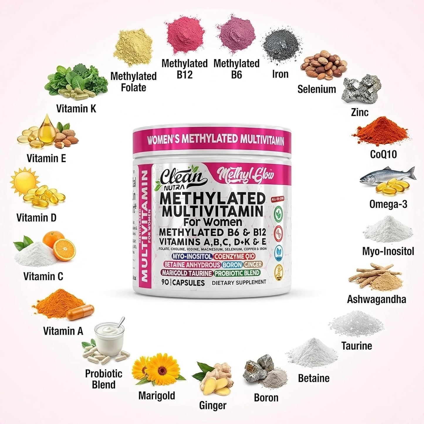 Multivitamino Metilado para Mujeres Vitaminas B6 Metil B12 A B C D...