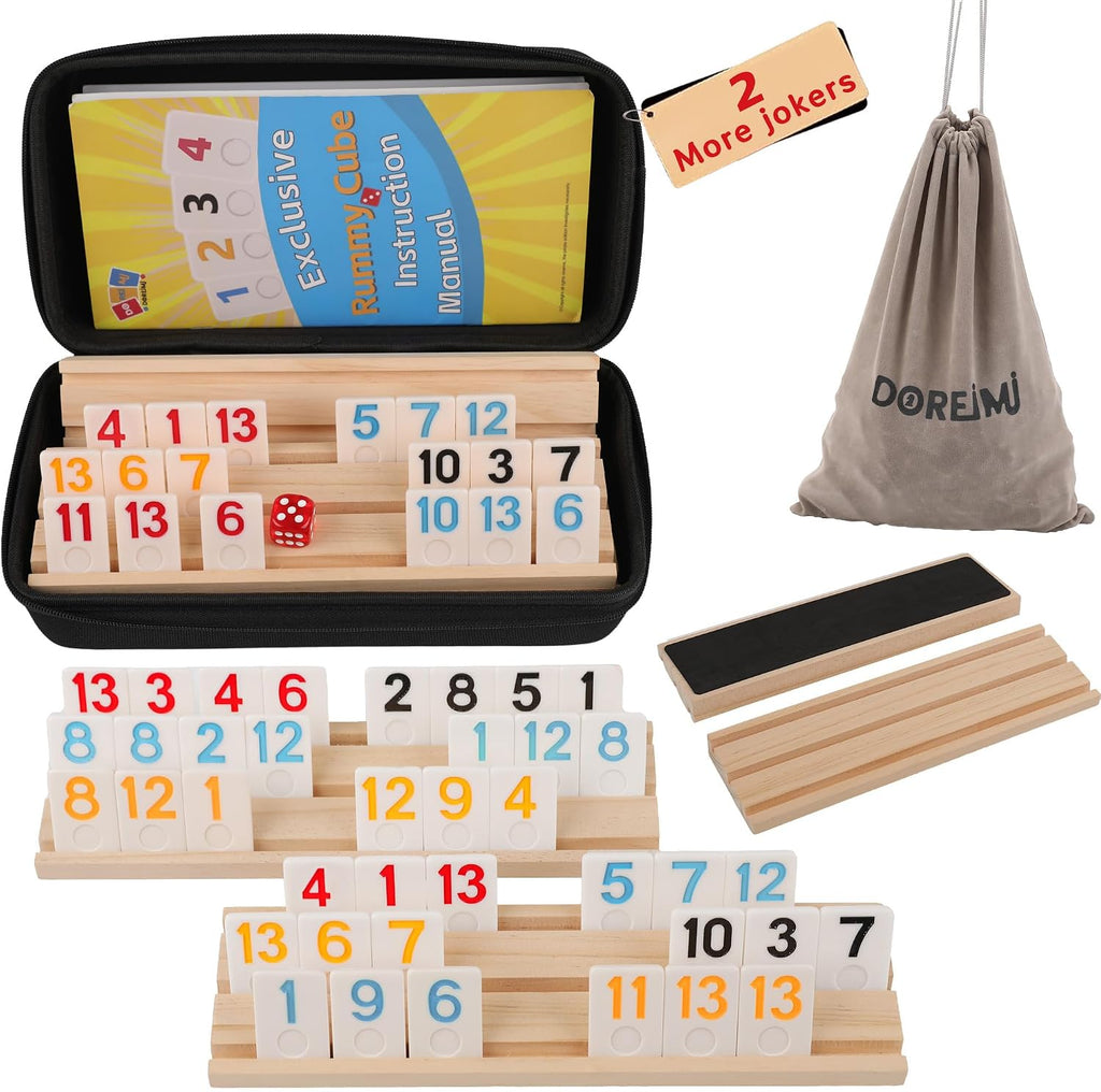 Doreimi Rummy Cube - Juego de viaje para 4 jugadores, 108 azulejos...