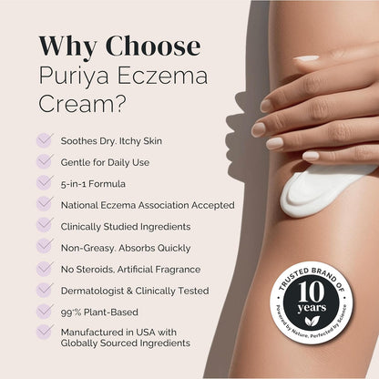 Puriya Crema de eccema 5 en 1 para niños, bebés, niños pequeños, adultos, loción avanzada de avena coloidal para alivio de la piel seca y con picazón en cara y cuerpo, tratamiento de eccema con