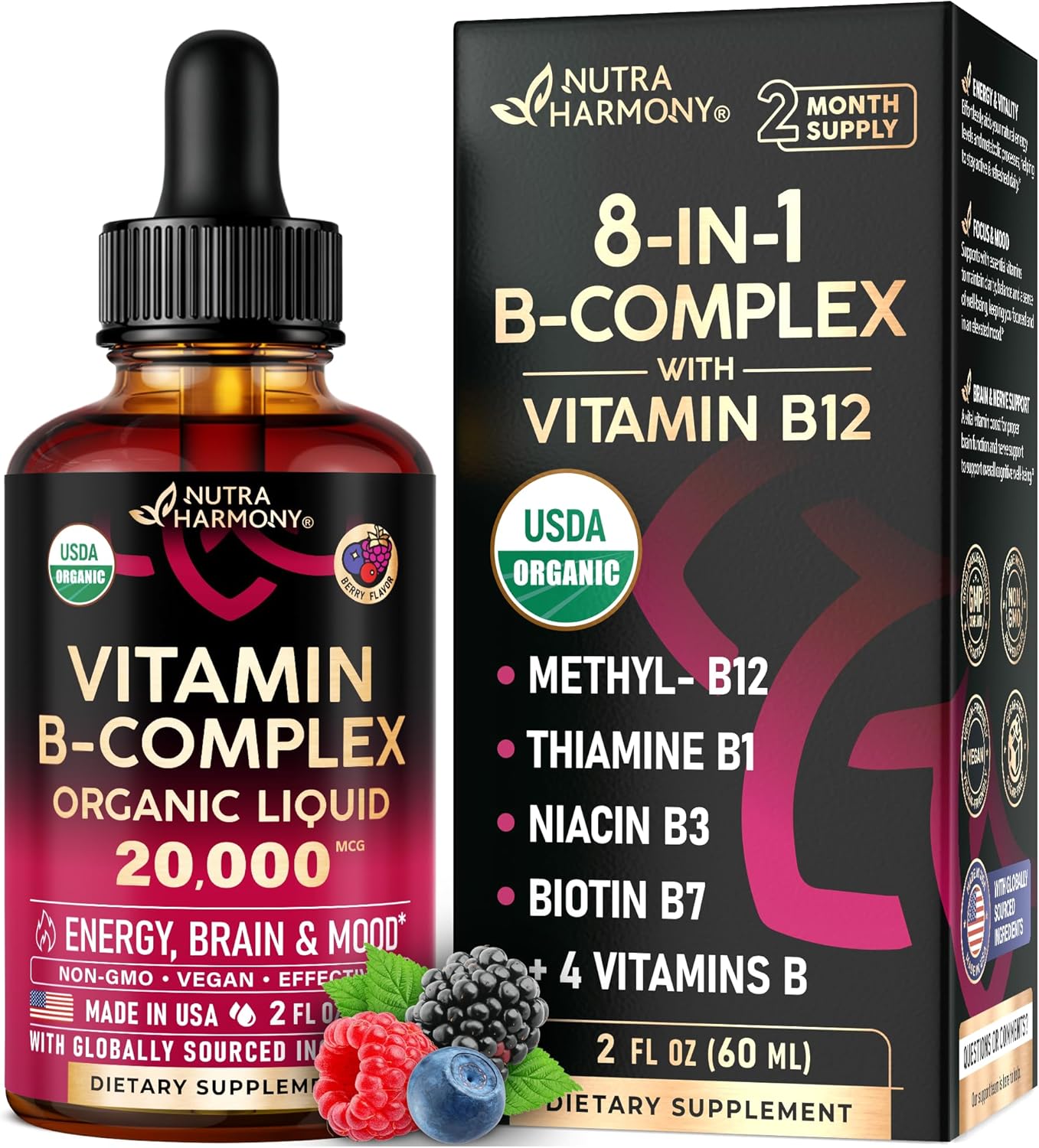 Vitamina B-Complex orgánico USDA B5 ácido pantoténico | B12 metilco...