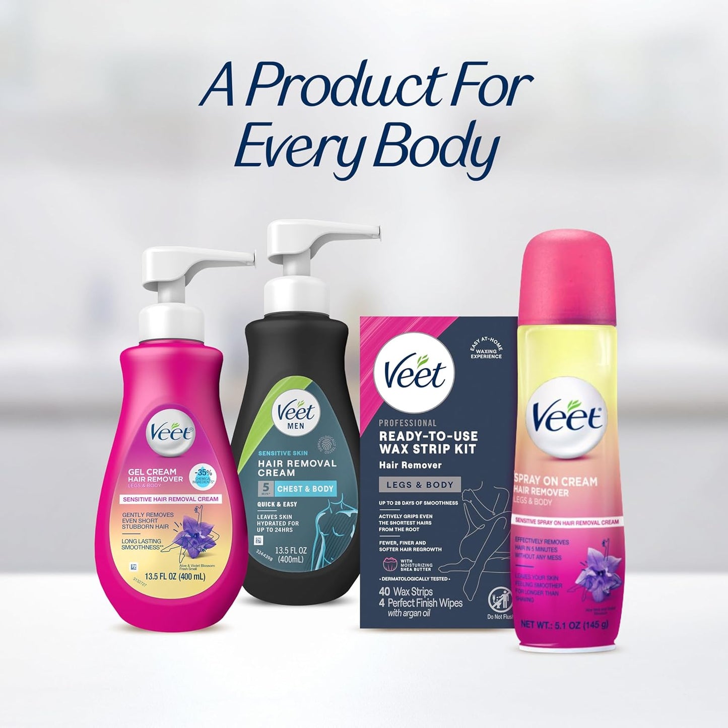 VEET Tiras de cera de azúcar para depilación corporal de mujer, kit de depilación de bikini, púbico, dermatológicamente probado para áreas corporales e íntimas, 40 tiras de cera con manteca de karité