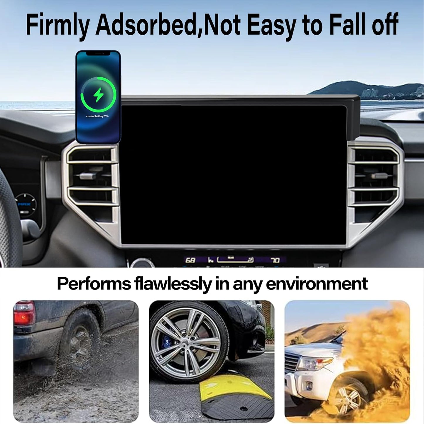 Soporte de Teléfono para Coche para Toyota Tundra 2022-2025/Toyota Sequoia 2023 2024 2025 Accesorios Cargador Inalámbrico Rápido de 15W Clip Fijo de Pantalla Soporte de Teléfono Celular