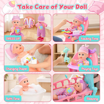 deAO Juego de Muñecas de Bebé de 12" con Cuna, Móvil, Silla Alt...