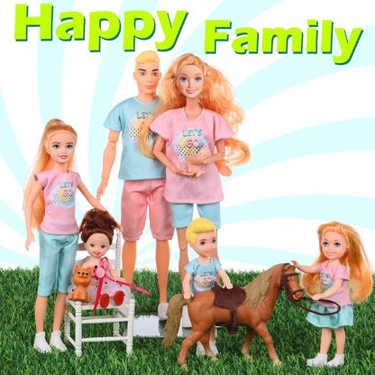 TREKFOX Set de Muñecas Familiares de 7 Personas Incluye Mamá Embara...