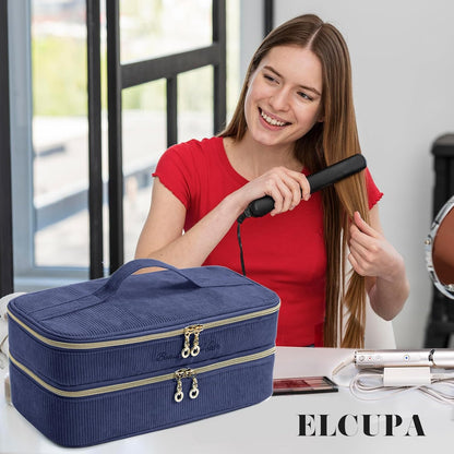 ELCUPA Estuche de viaje para herramientas de cabello de doble capa...