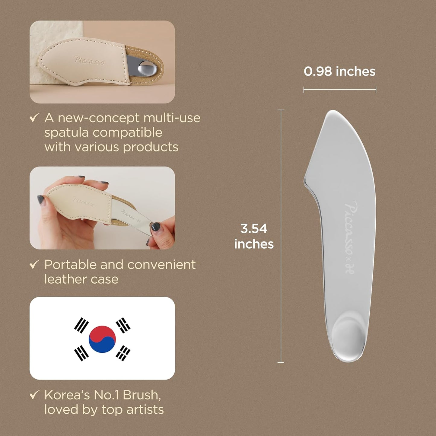 Piccasso Espátula de maquillaje de 2 vías con esponja: base profesional y espátula para el cuidado de la piel para la cara, herramienta de acero inoxidable de doble extremo para una aplicación precisa