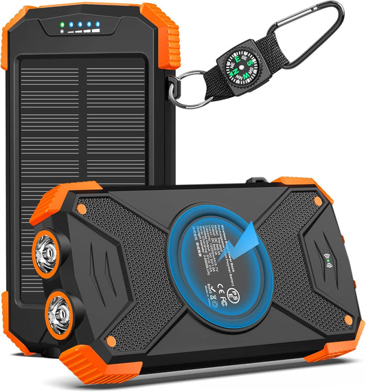 Blavor - Paquete de batería externa solar, cargador inalámbrico Qi...