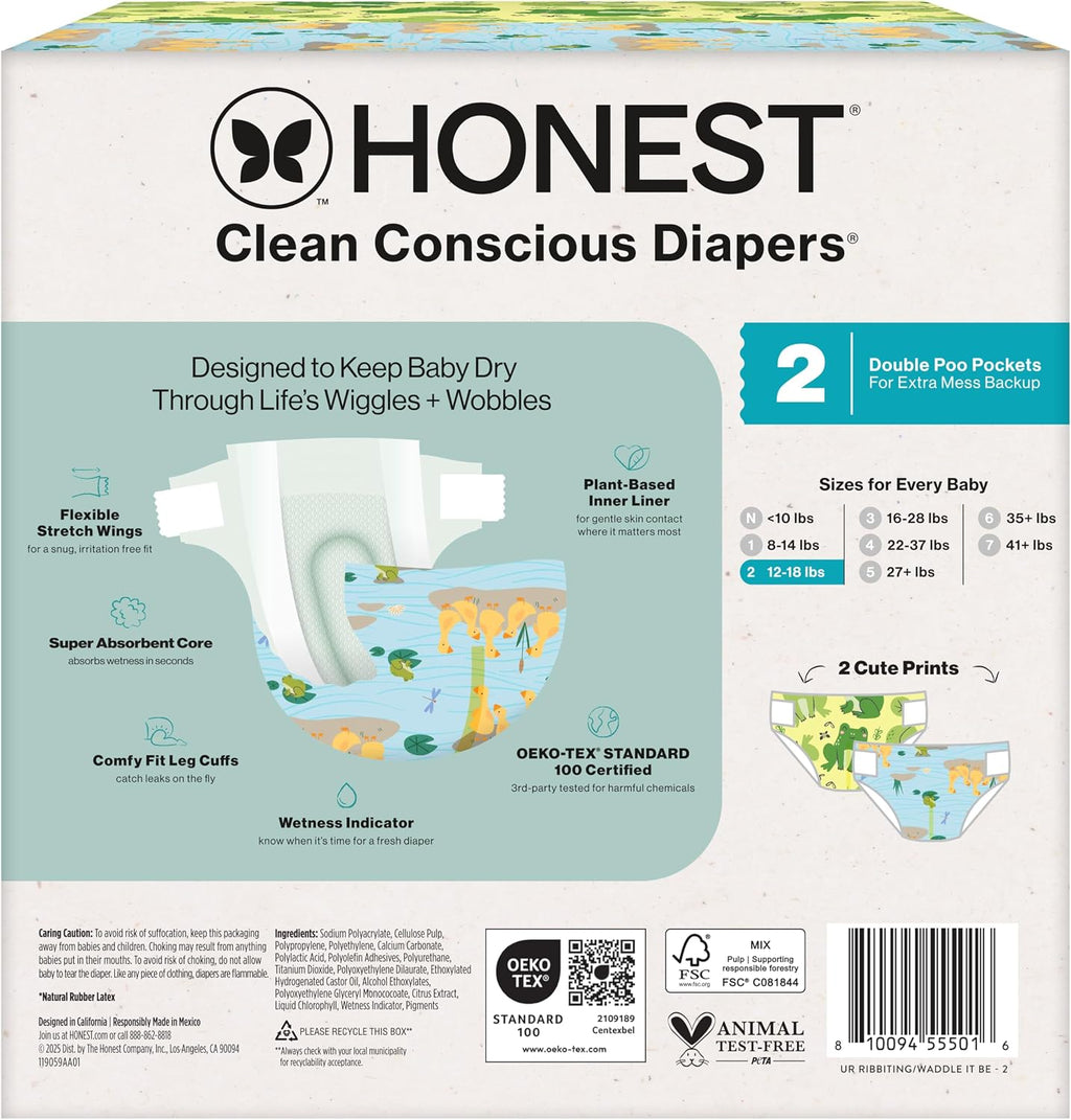 The Honest Company - Pañales hipoalergénicos, UR Ribbiting, talla 2...