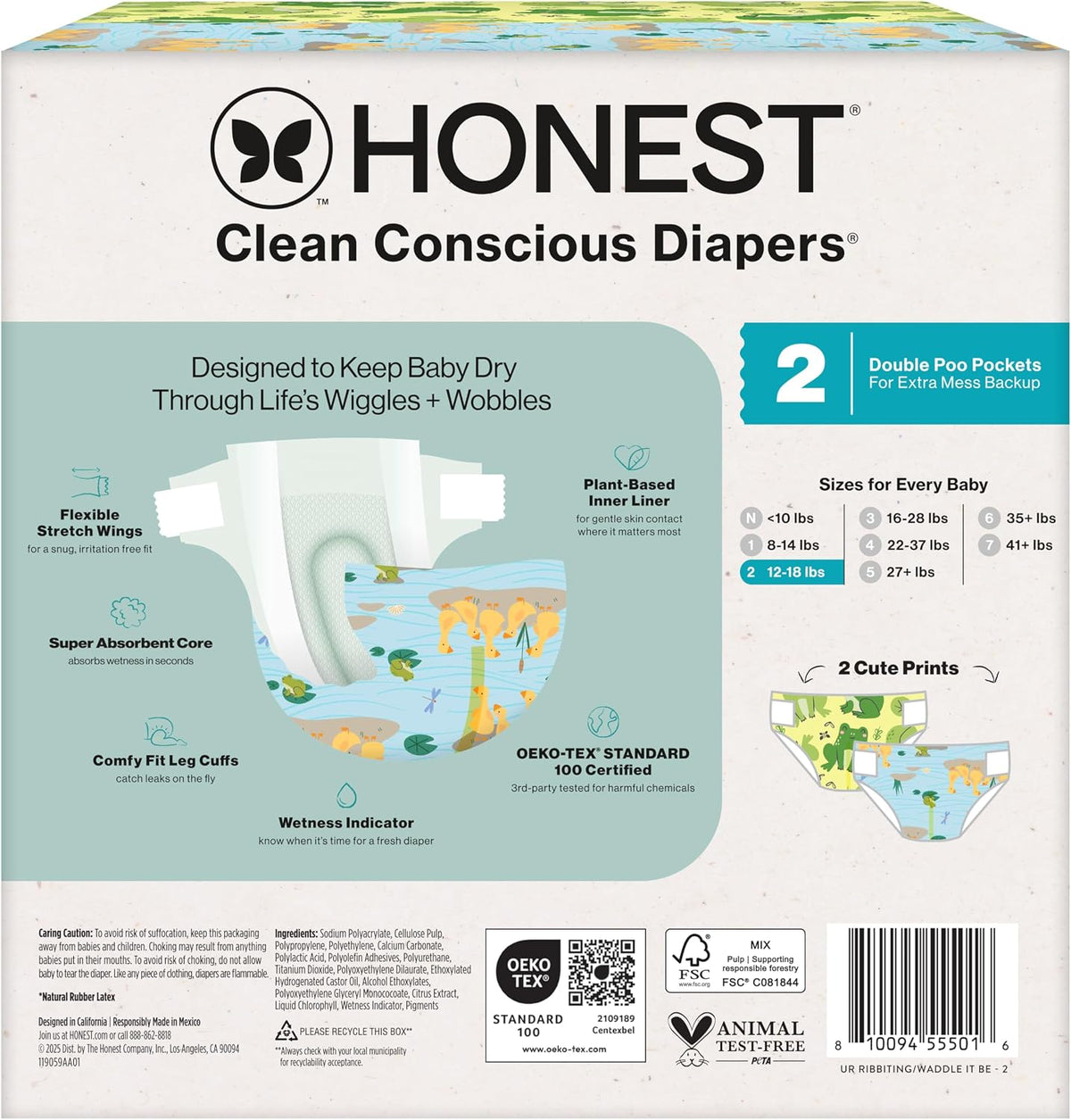 The Honest Company - Pañales hipoalergénicos, UR Ribbiting, talla 2...