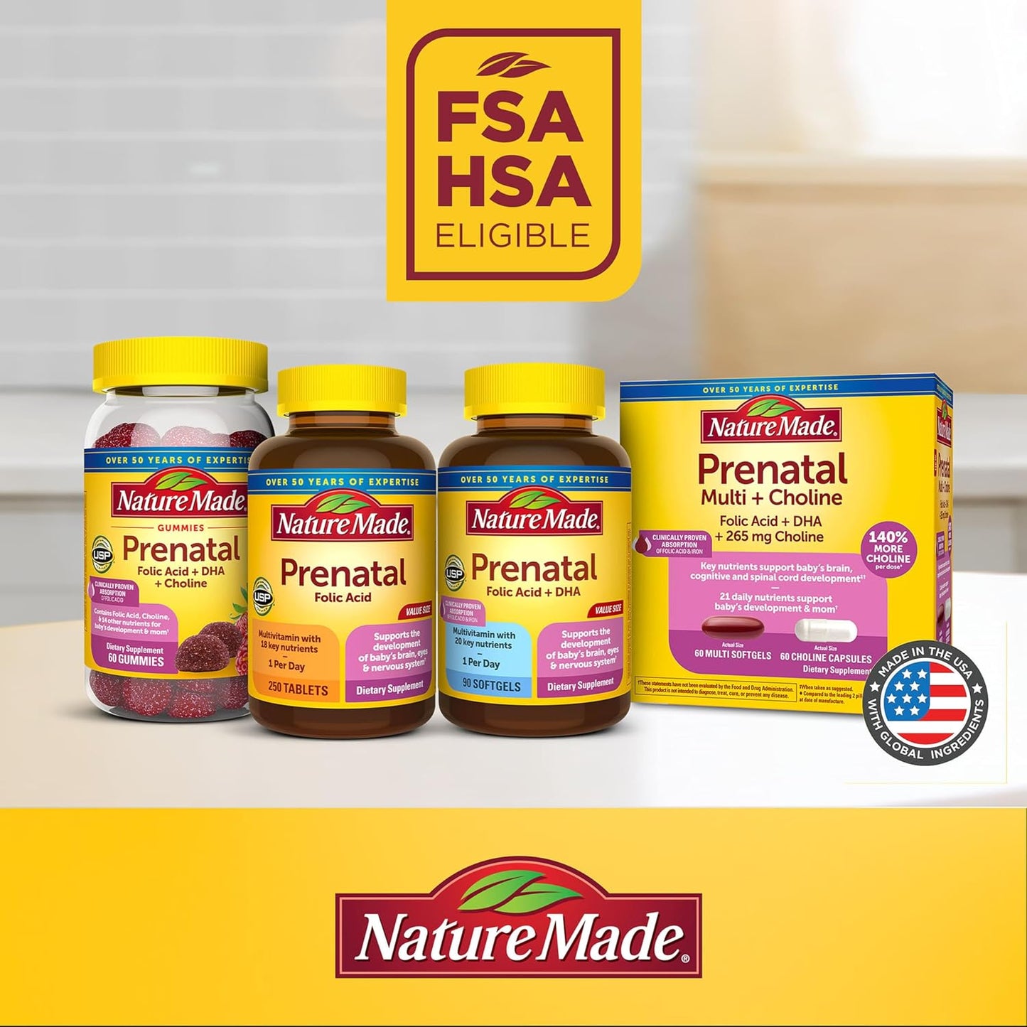 Nature Made Prenatal con ácido fólico + DHA, suplemento vitamínico...