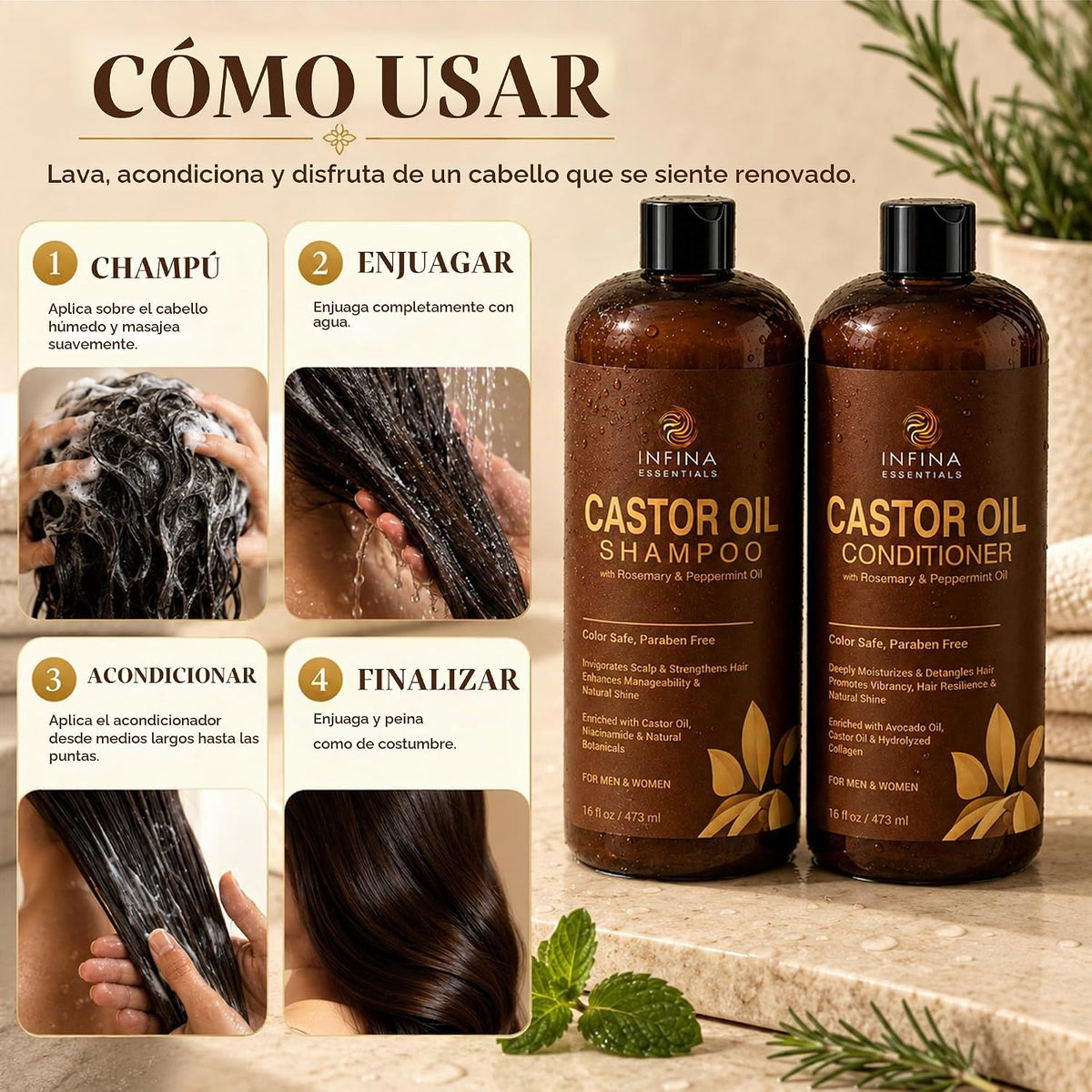 Juego de champú y acondicionador de aceite de ricino para el crecim...