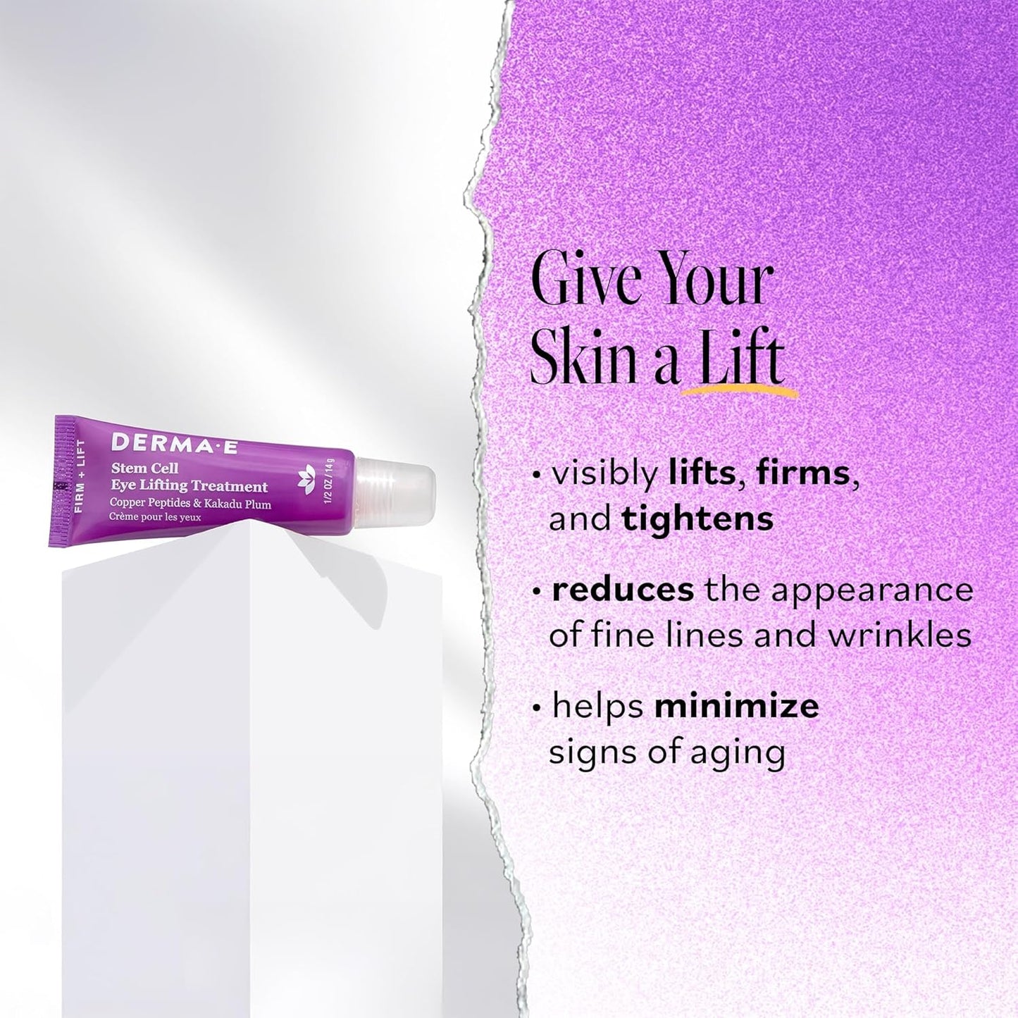 Derma E Tratamiento de Ojos con Células Madre para Levantar – Crema Multi-Acción para Reafirmar y Reducir Arrugas para Bajo los Ojos y Párpados Superiores - Hidratante y Revitalizante, 14g