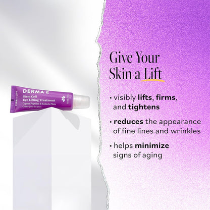 Derma E Tratamiento de Ojos con Células Madre para Levantar – Crema Multi-Acción para Reafirmar y Reducir Arrugas para Bajo los Ojos y Párpados Superiores - Hidratante y Revitalizante, 14g