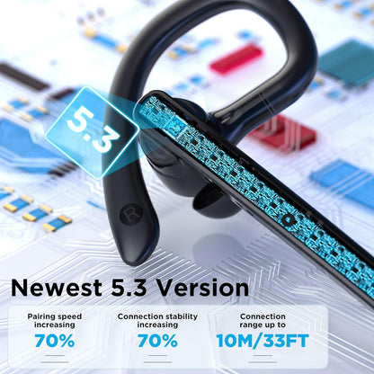 Auriculares Bluetooth V5.3, auricular Bluetooth inalámbrico con funda de carga de 600 mAh, tiempo de reproducción de 110 horas, auriculares manos libres para teléfono celular y computadora con micrófono integrado para trabajo, camionero, oficina