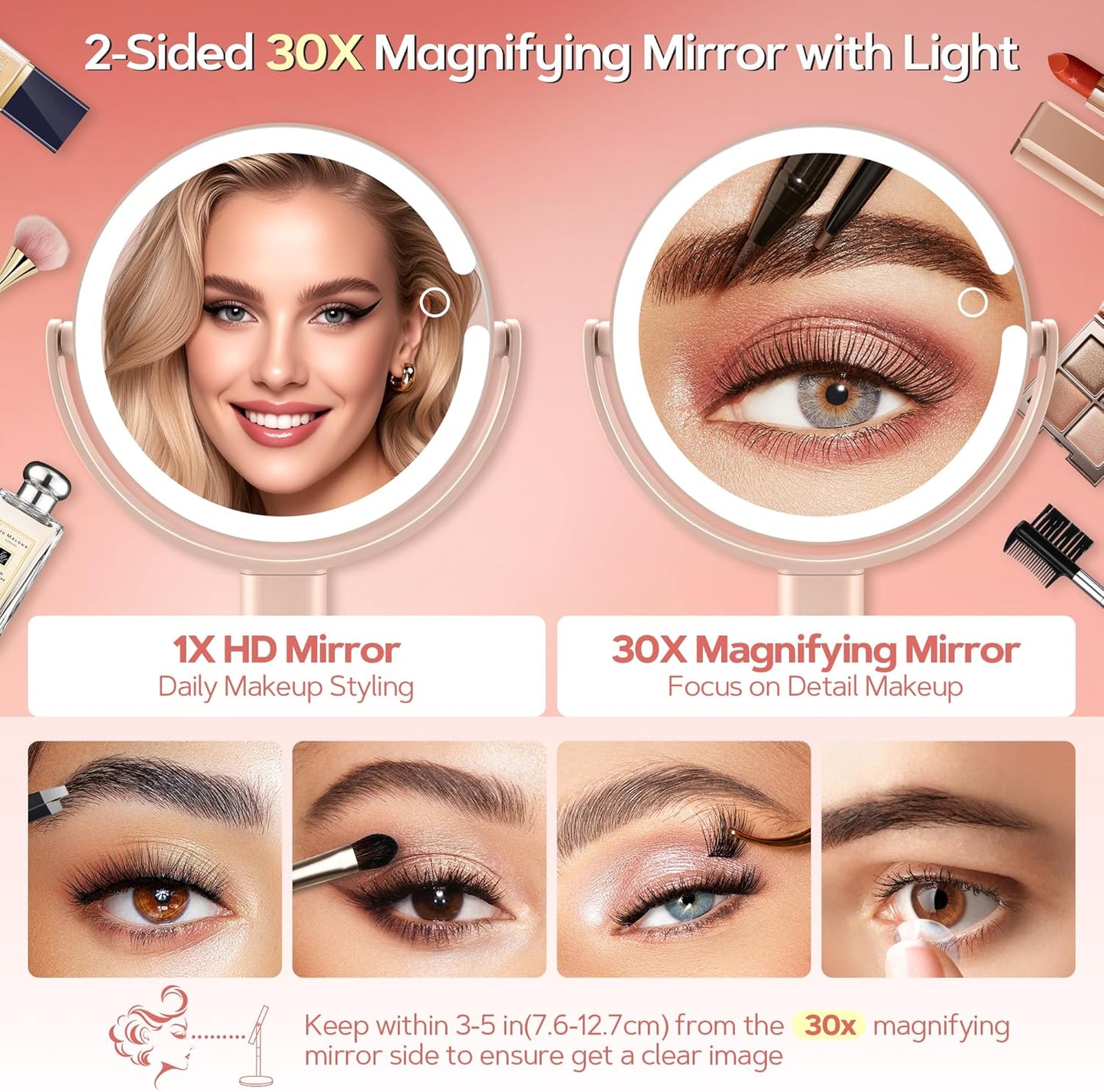 B Beauty Planet Espejo de maquillaje con luces, espejo de aumento i...