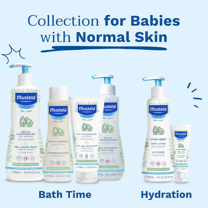 Mustela Set de regalo para la hora del baño para bebés, esenciales para el cuidado de la piel del bebé con aguacate natural, contiene loción corporal Hydra Bebe de 10.14 onzas líquidas y gel limpiador suave de 16.9 onzas líquidas, juego de 2 artículos