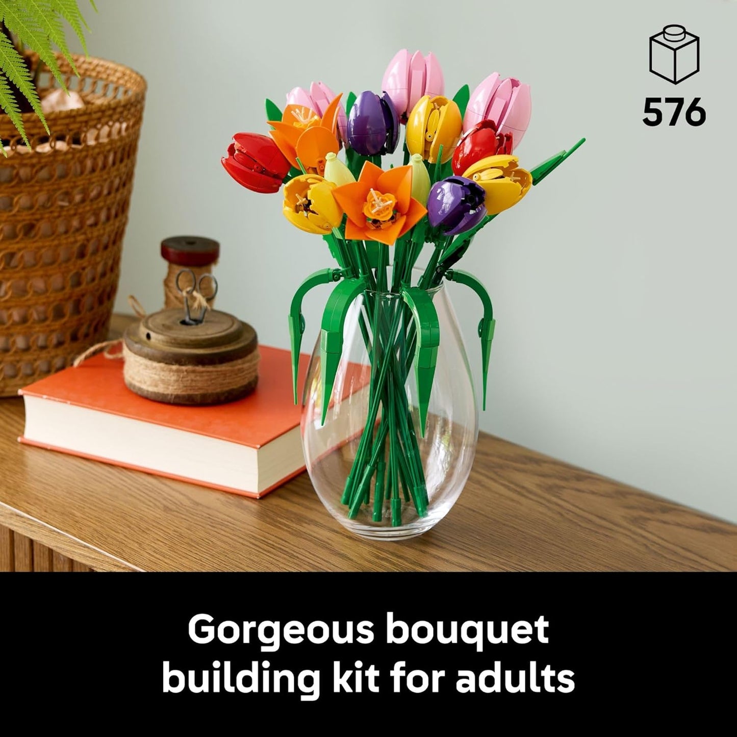 LEGO Botanicals - Juego de construcción de ramo de tulipanes para adultos, dormitorio, estante de libros y decoración de oficina para mujeres y hombres, a partir de 18 años, regalo para el día de San