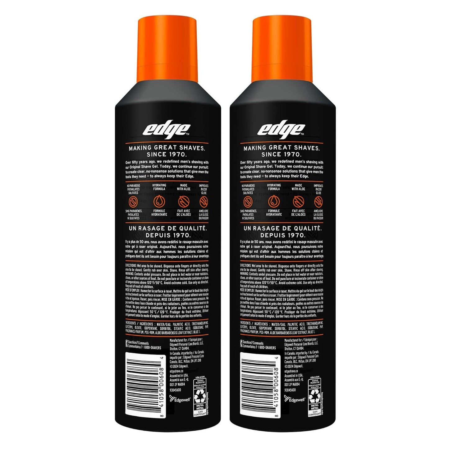 Edge Gel de Afeitar para Hombres, 9.5 oz, Paquete de 2 Gel de Afeitar para Hombres con Aloe, Crema de Afeitar para Hombres para Piel Sensible - Hidrata, Protege y Calma