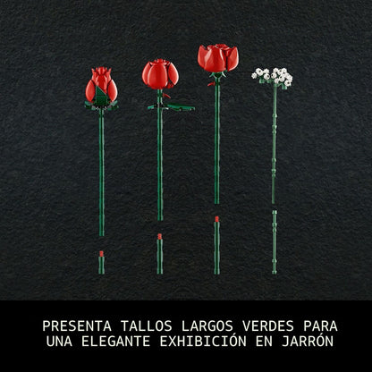 LEGO Botanicals - Ramo de rosas artificiales, juego de construcción de rosas rojas falsas para adultos, mayores de 18 años, regalos para el día de San Valentín para ella, decoración del hogar para