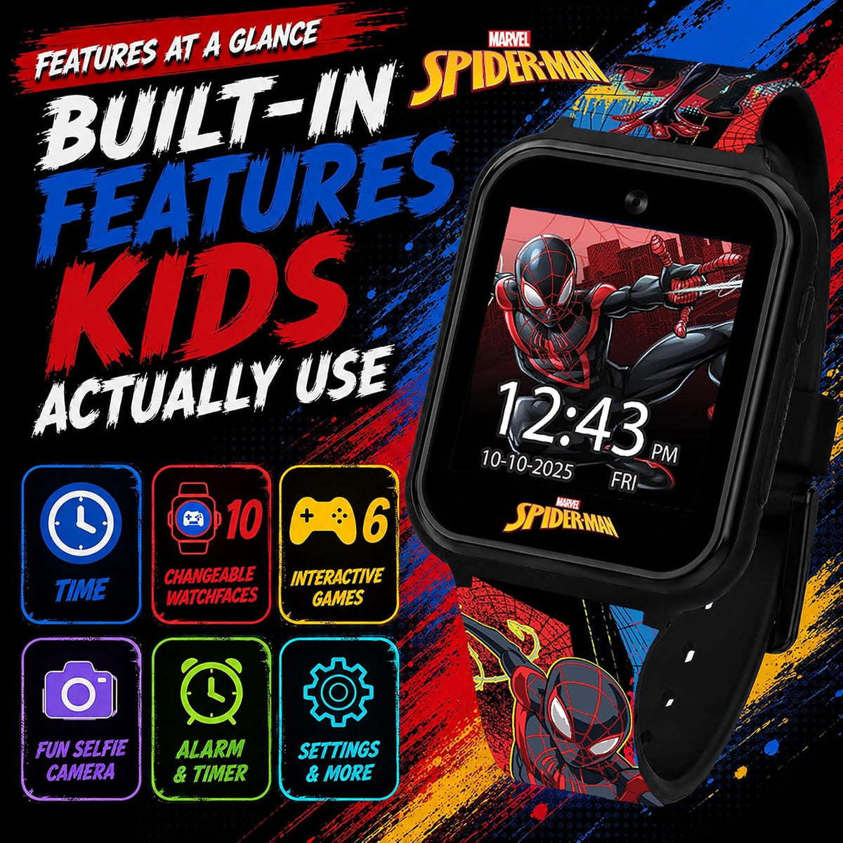 Reloj inteligente Marvel Spider-Man para niños: características div...