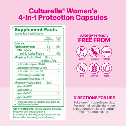 Culturelle Probióticos 4 en 1 para mujeres, suplemento diario probi...