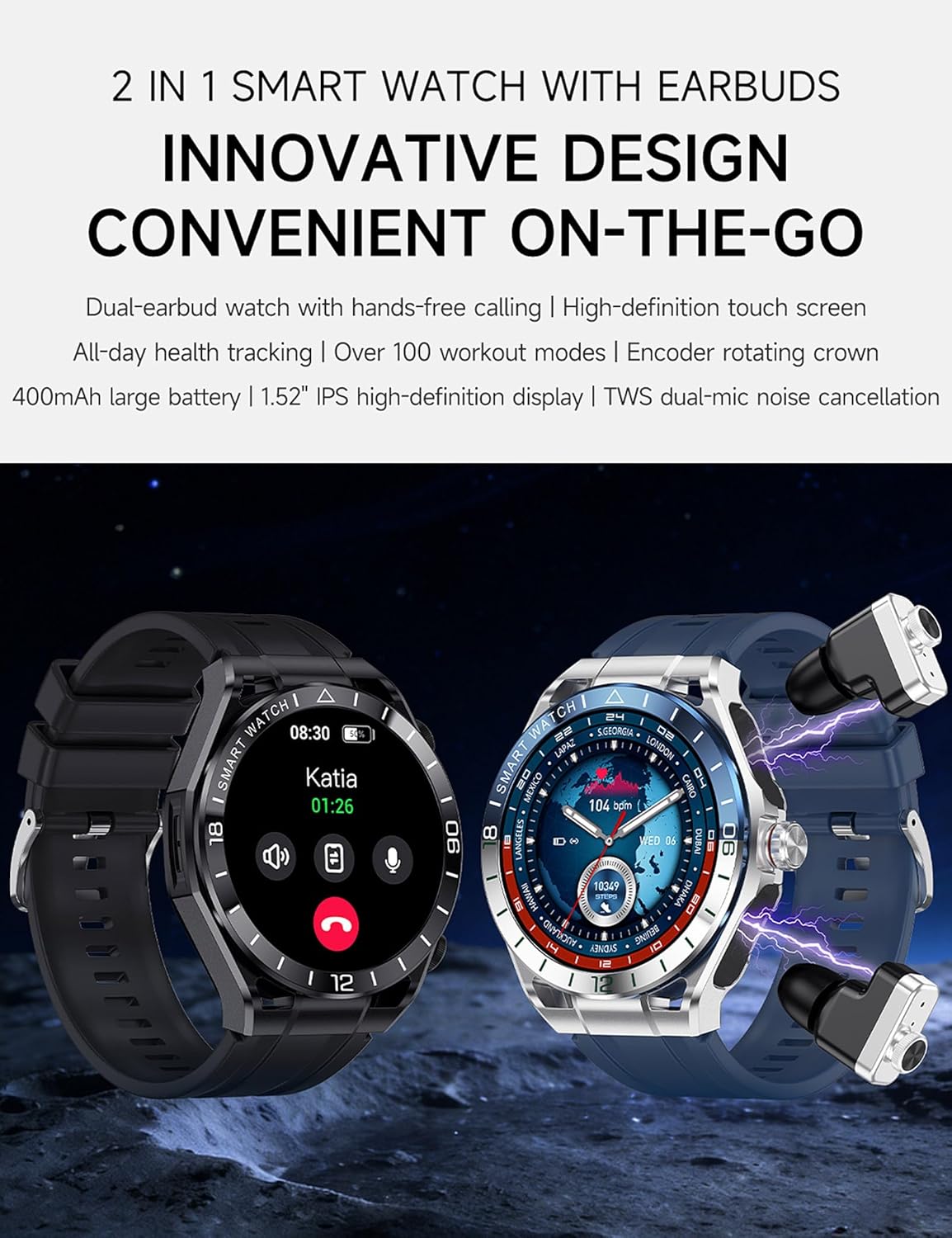 ZJX Reloj inteligente con auriculares para hombre, pantalla HD táct...