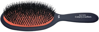 Spornette Cepillo de pelo ovalado de jabalí y cerdas de nailon de lujo grande (#LX-1) con un mango antideslizante de satén suave, ideal para peinar, alisar todo tipo de cabello, pelucas y extensiones