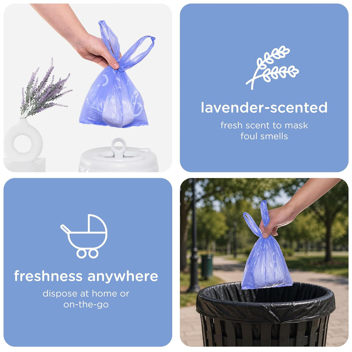 Ubbi Sacos desechables para pañales con aroma a lavanda, pestañas f...