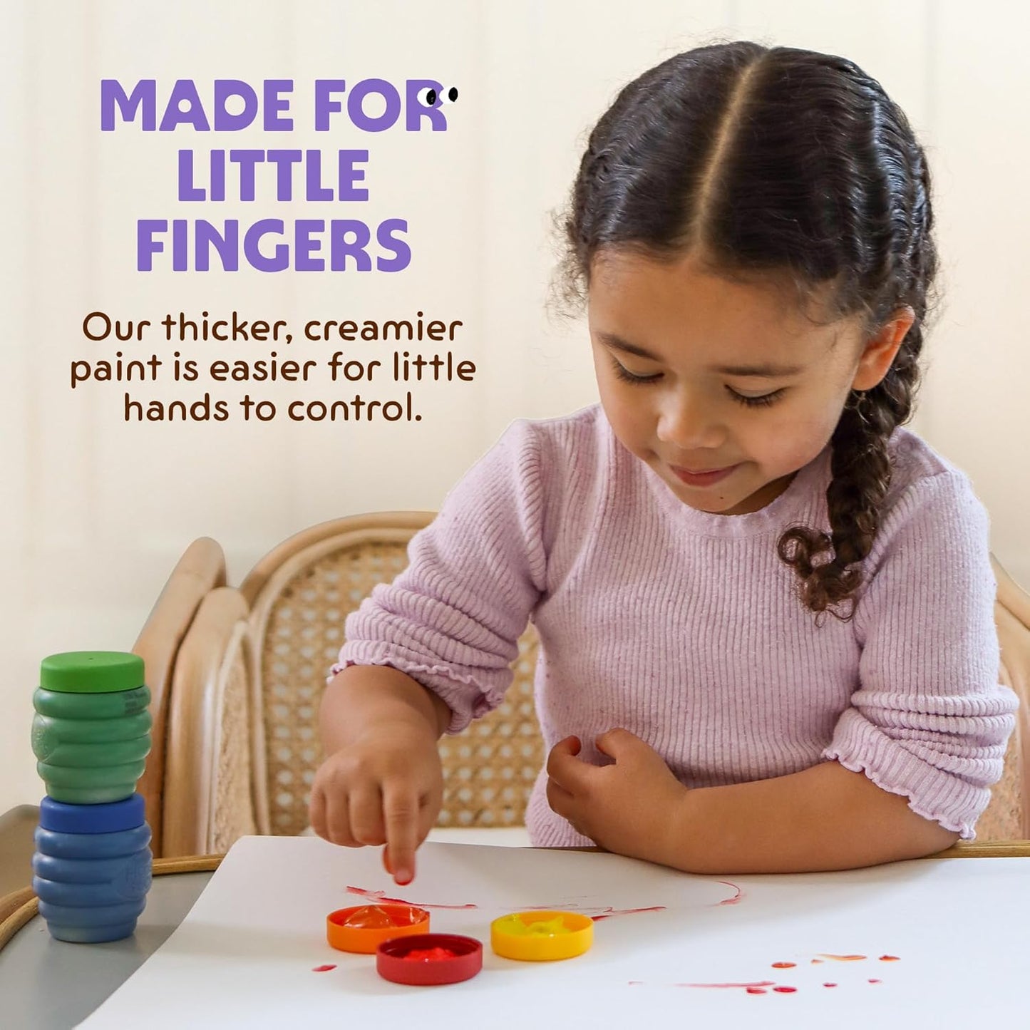 Honeysticks Pintura de dedos no tóxica (6 colores brillantes), lavable de la piel, pintura segura para dedos para niños pequeños, niños de 1 a 3, 2 a 4, 3 a 5 años, primera pintura perfecta para
