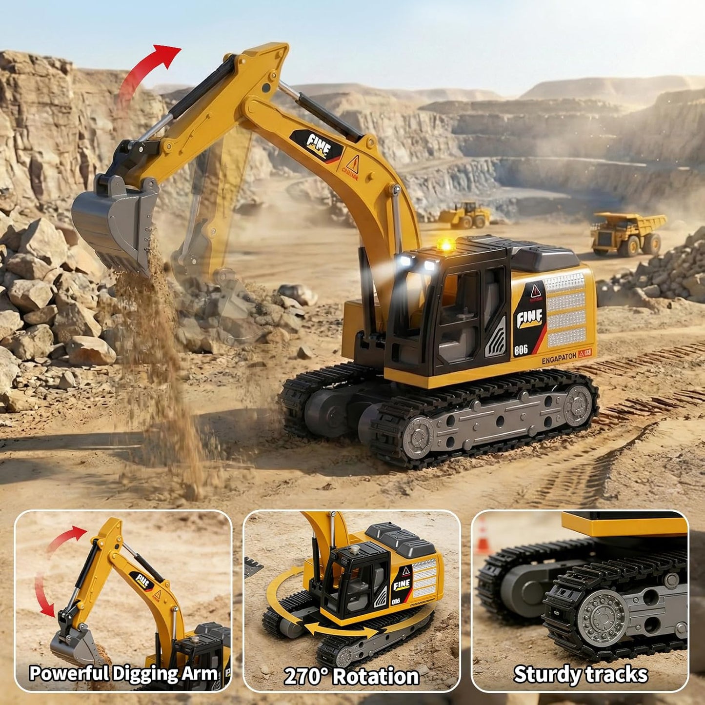 TOPMVP Mini excavadora RC 1\/64 con juego de caja de arena, camión...
