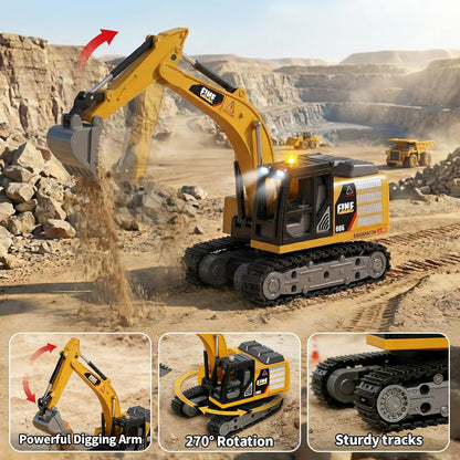 TOPMVP Mini excavadora RC 1\/64 con juego de caja de arena, camión...