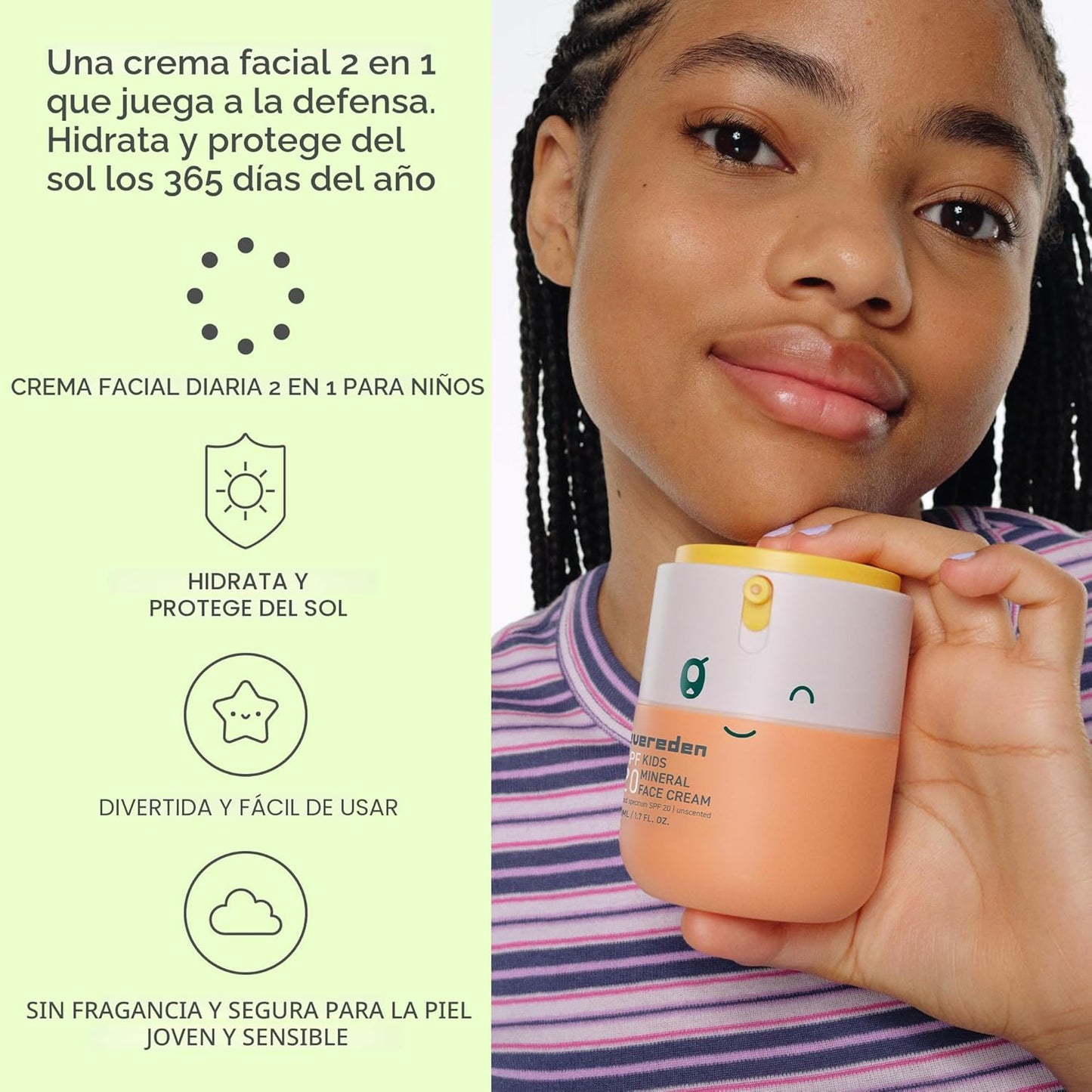 Evereden Crema facial para niños, 1.7 onzas | Loción facial sin fra...