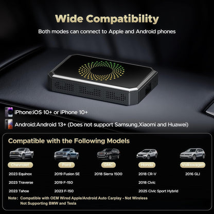 TOGUARDGO Adaptador inalámbrico 3 en 1 Carplay Magic AI Box con Net-Flix YouTube TikTok Actualización de Car Play con cable a soporte inalámbrico Unidad USB para iPhone 10+ y Android 13+