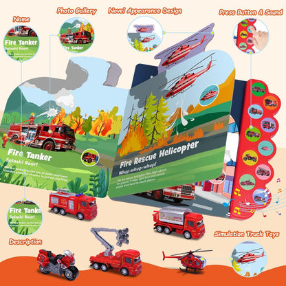 iGRATENS Juguetes para camiones de bomberos con libro de sonidos -...