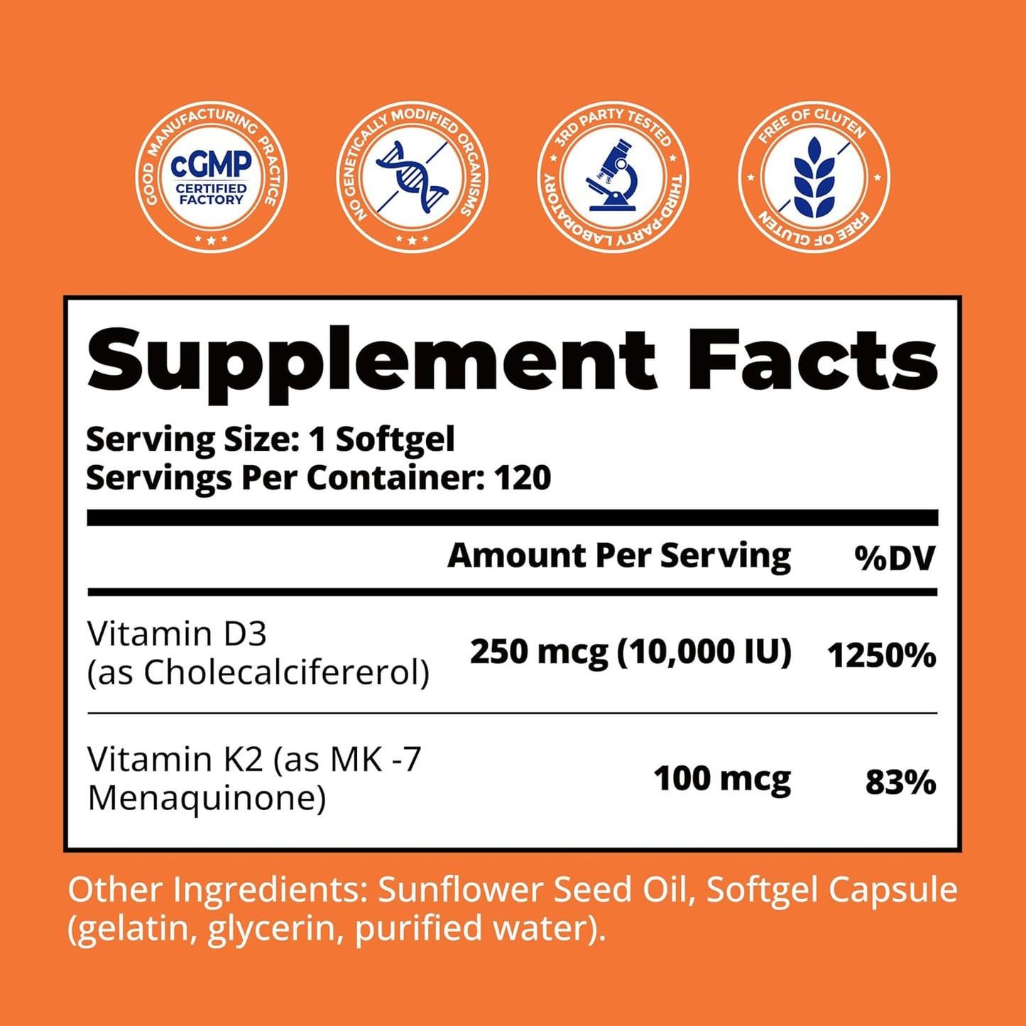 LincNutri Viamin D3 K2 10,000IU, MK-7 100mcg 120 cápsulas blandas p...