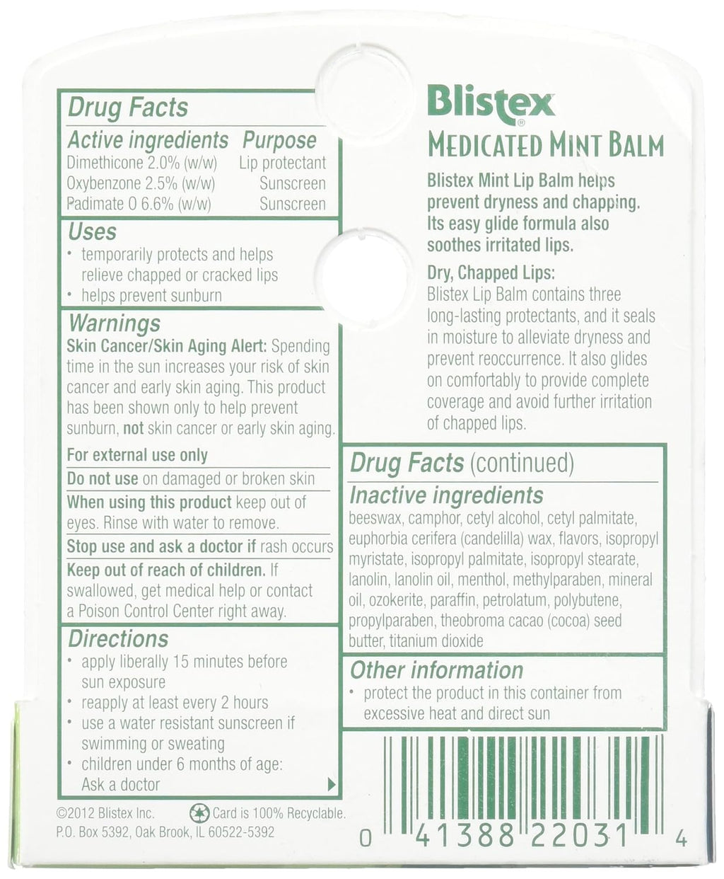Blistex Bálsamo labial de menta medicada (paquete de 2)