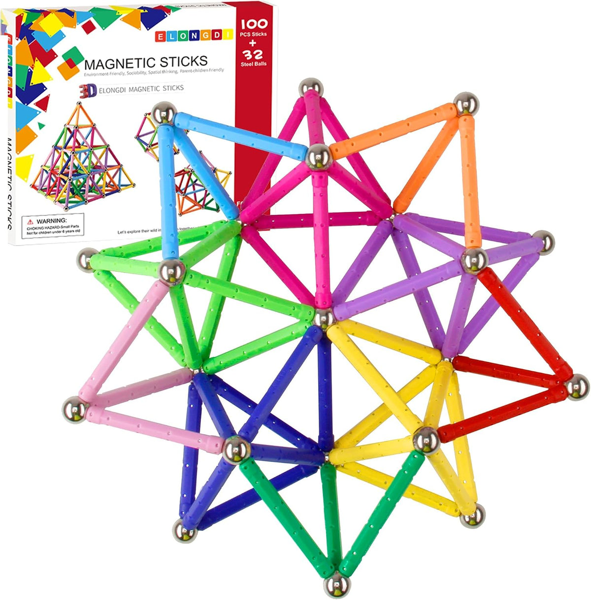 ELONGDI Bloques de construcción magnéticos, [132 piezas] Juego de p...