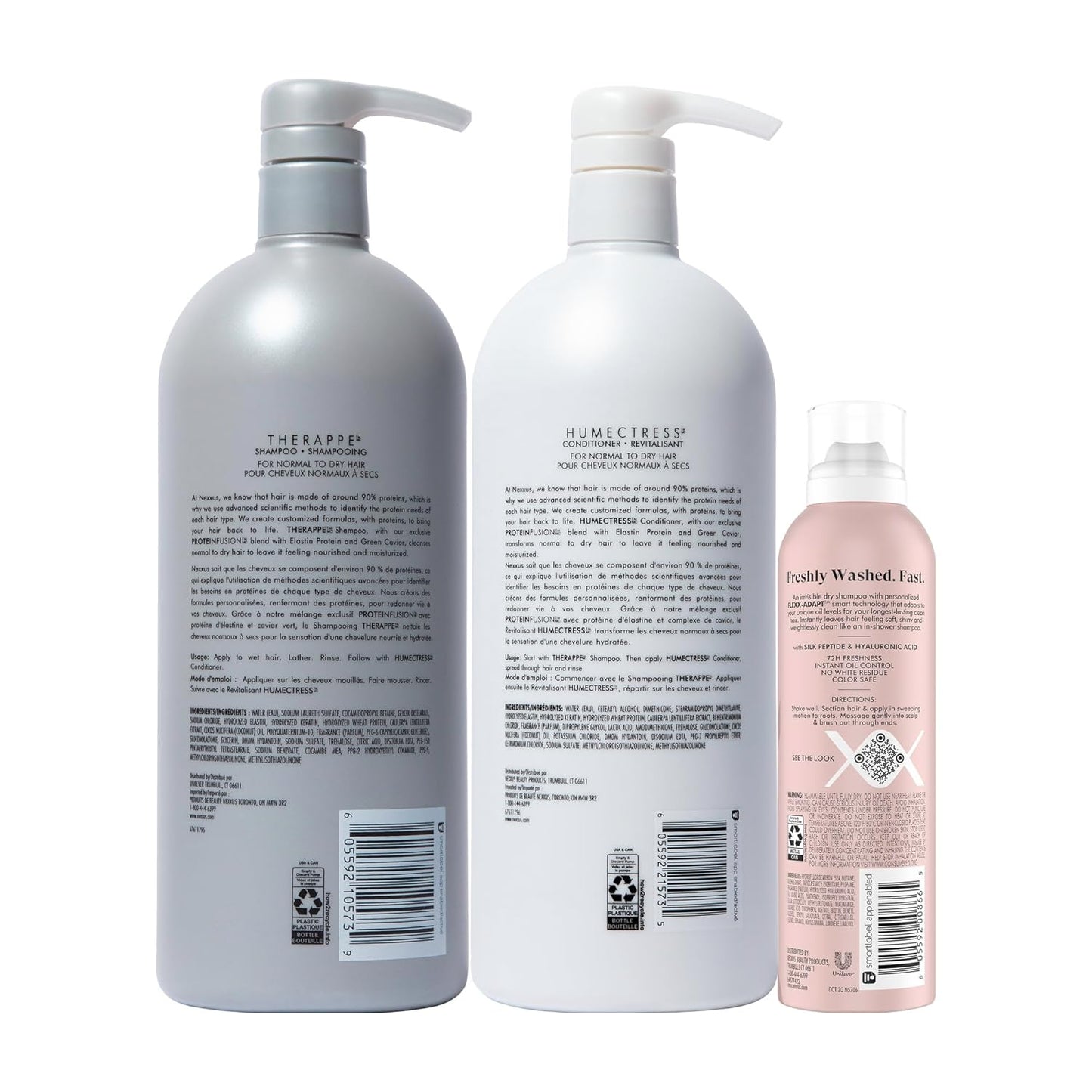 Nexxus Champú y acondicionador Therappe Humectress 2 unidades para cabello seco 33.8 oz y champú avanzado invisible limpio seco para control instantáneo del aceite 5 oz