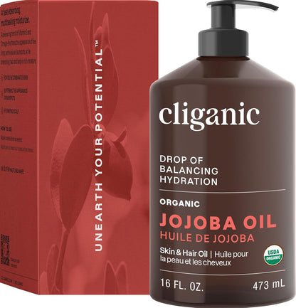 Cliganic Aceite de jojoba orgánico de 16 onzas, 100% puro, a granel...