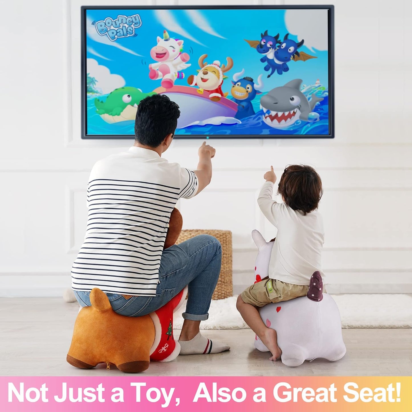 iPlay, iLearn Bouncy Pals - Caballo para saltar blanco inflable con...