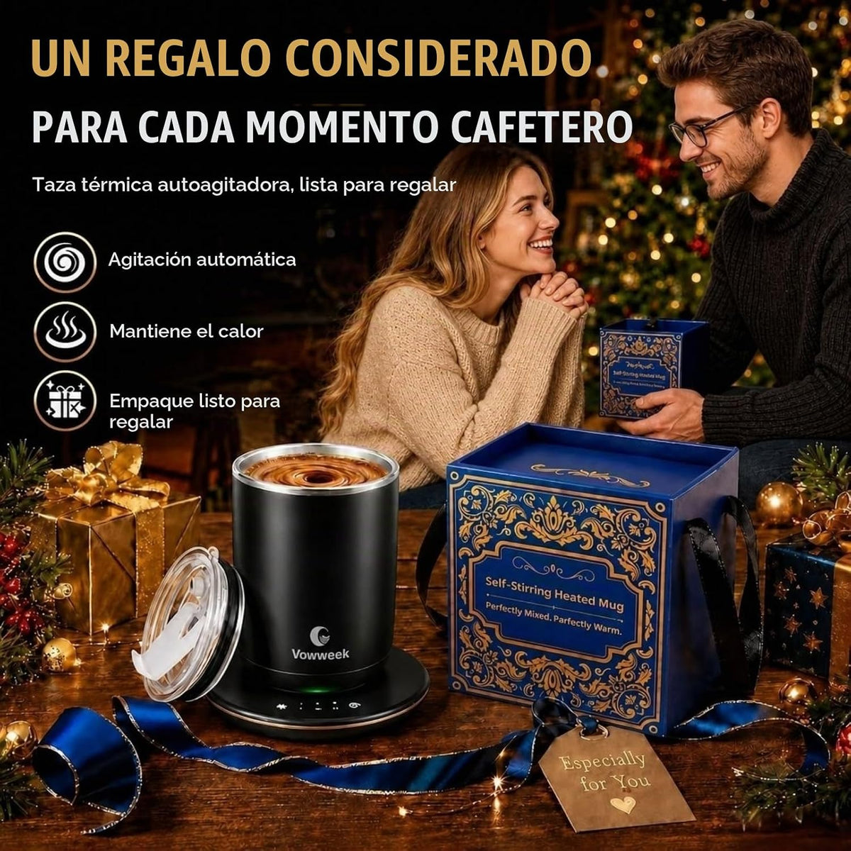 Taza de café autoagitable, taza calentada de 10 onzas con agitación...