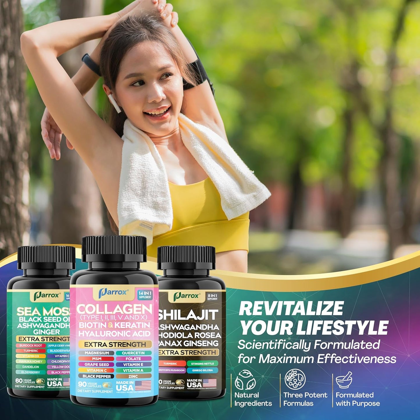 Parrox Ultimate Wellness Trio - Musgo marino, aceite de semilla neg...