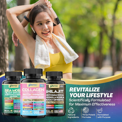Parrox Ultimate Wellness Trio - Musgo marino, aceite de semilla neg...