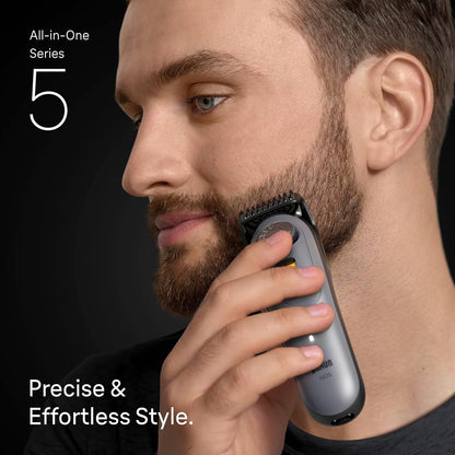 Braun Serie 5 todo en uno Kit de aseo para barba y cuerpo para hombres, recortadora inalámbrica, cortadora de pelo y afeitadora para cara, cabello y cuerpo con cabezal de afeitado suave, AIO 5510